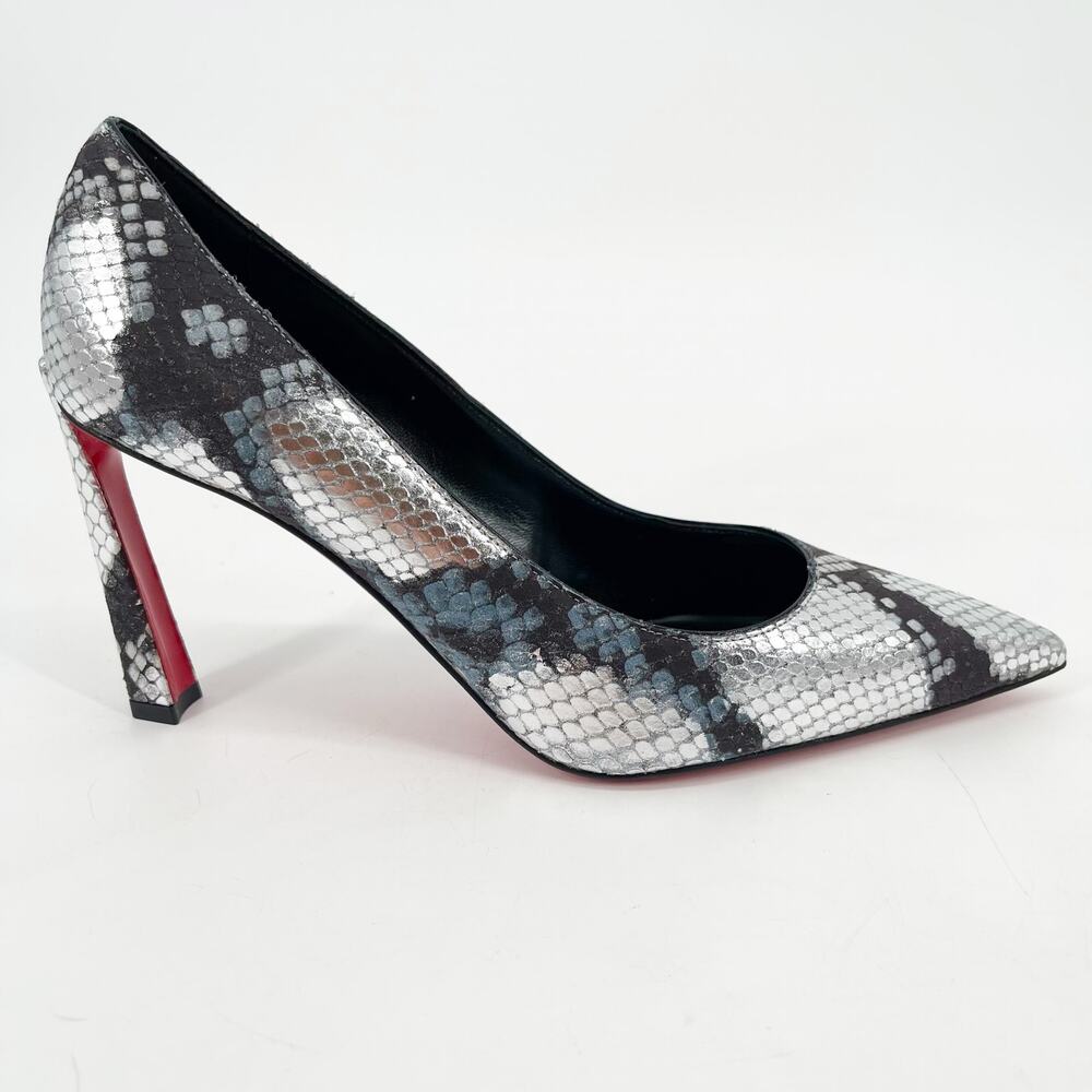 Christian Louboutin Condora 85 Silver Snake Embossed Pointed Toe Pumps EU 38.5 - Picture 2 of 10